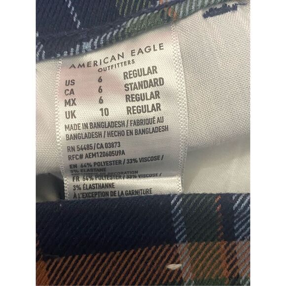 American Eagle Super Hi Rise Skinny Trouser Pants Blue Orange Plaid Women’s Sz 6 - Picture 7 of 7